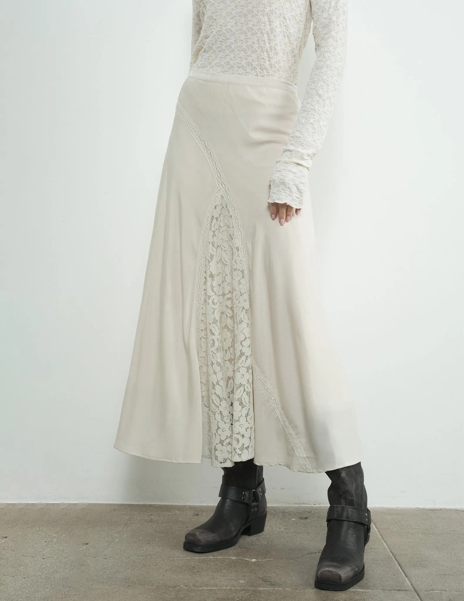 Brigitte Ivory Satin   Lace Skirt