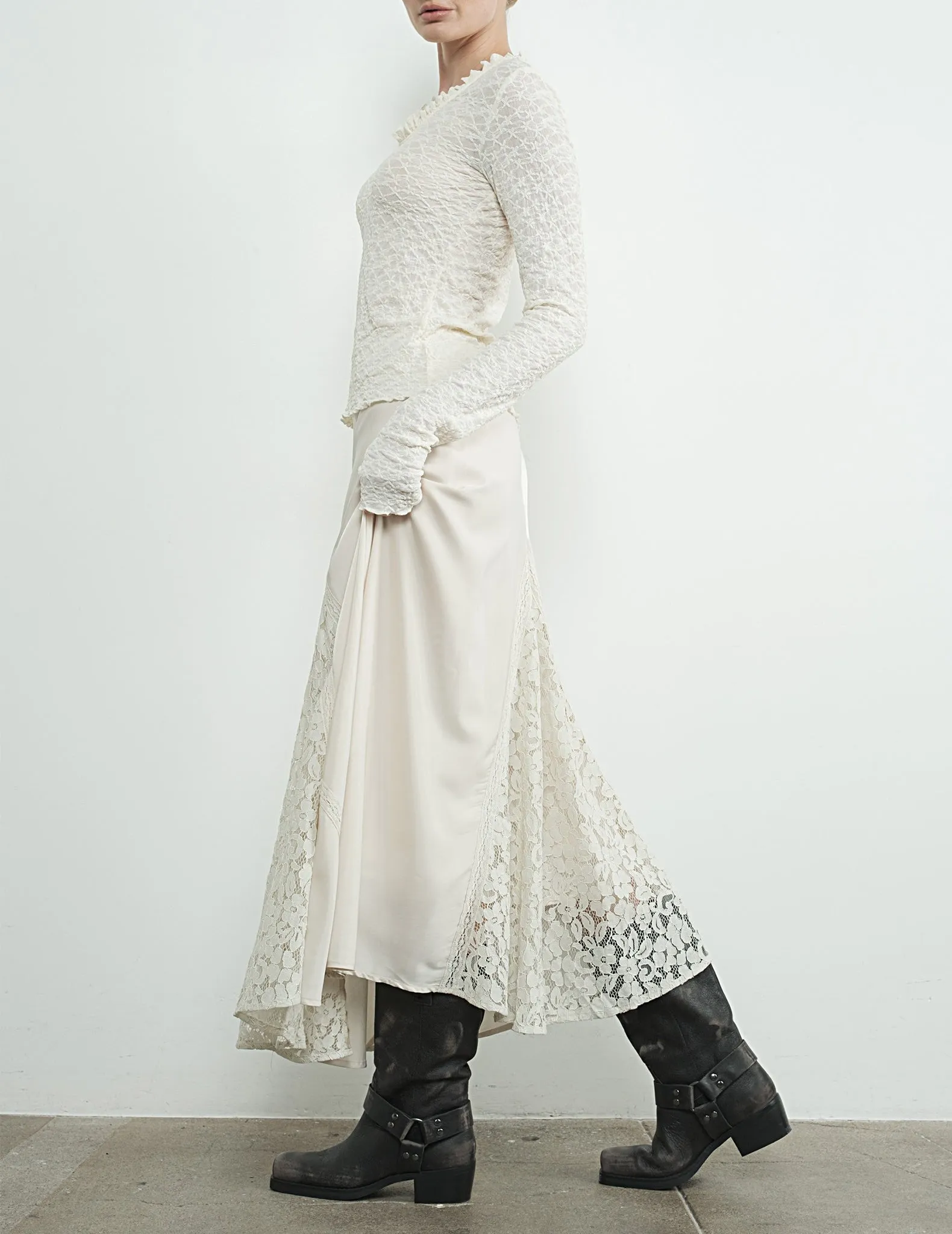 Brigitte Ivory Satin   Lace Skirt