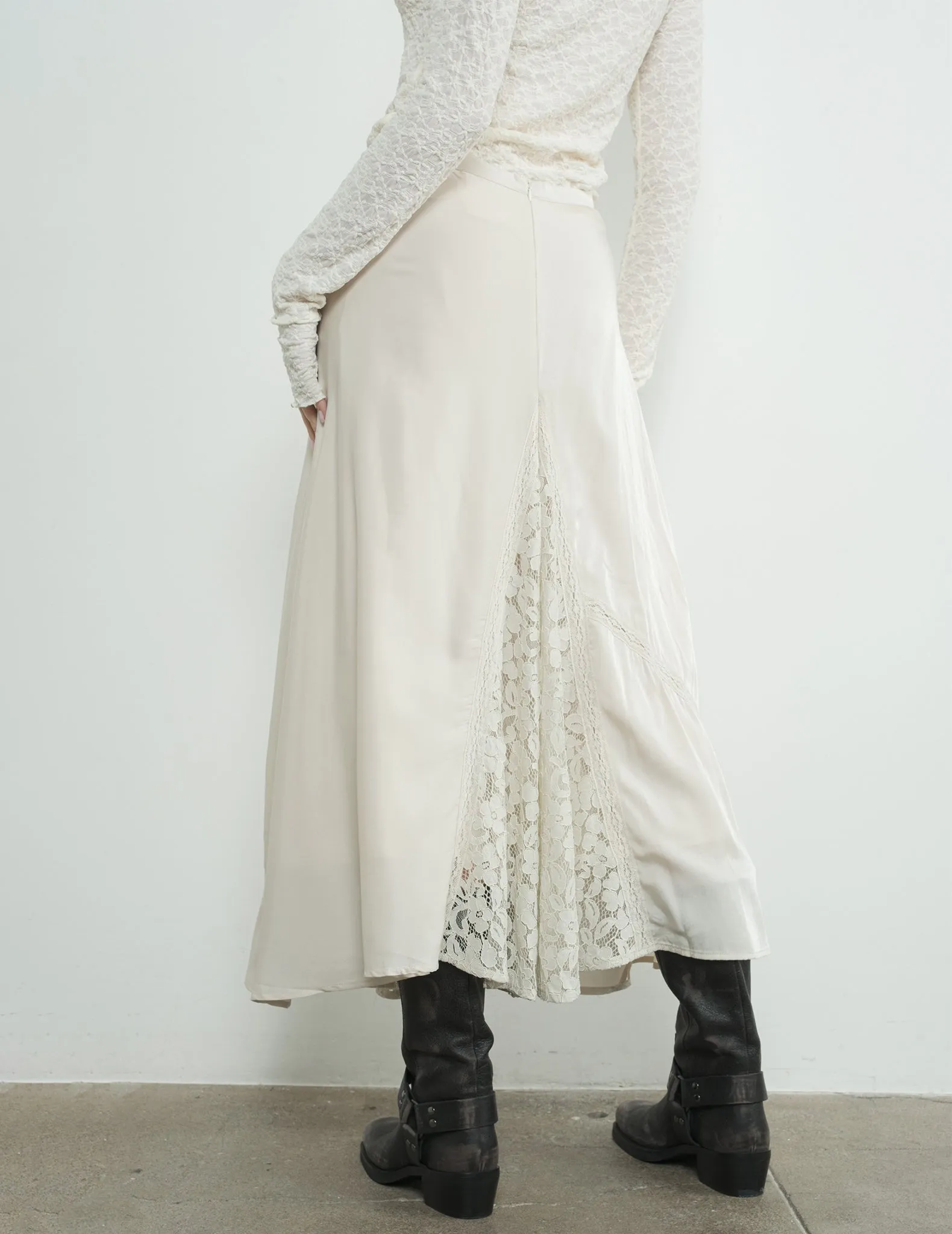 Brigitte Ivory Satin   Lace Skirt