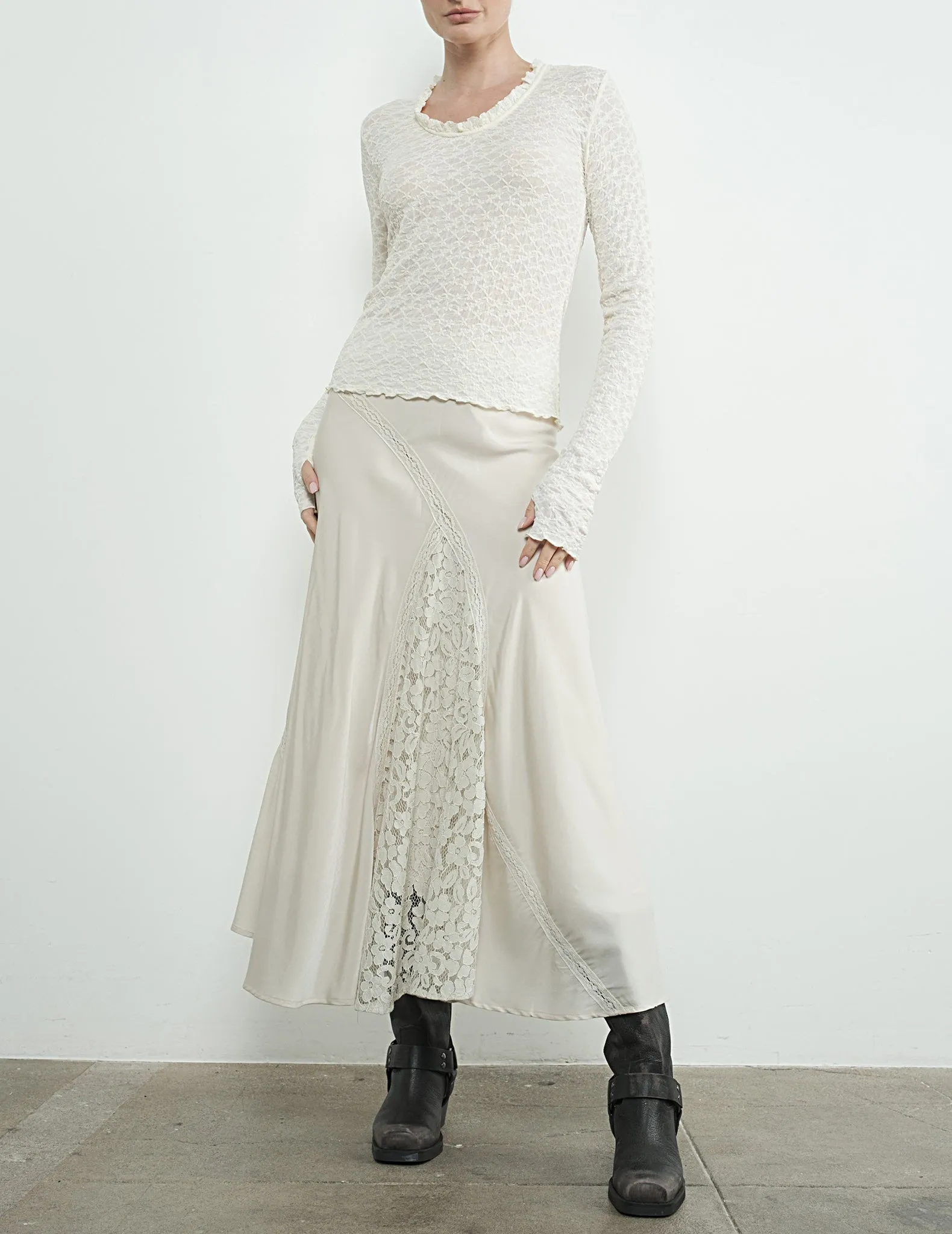 Brigitte Ivory Satin   Lace Skirt