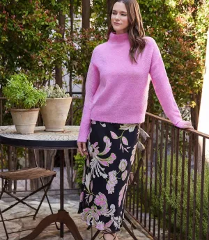 Brissa Bias Cut Midi Skirt in Pink Floral Print - Karen Kane 4L16800