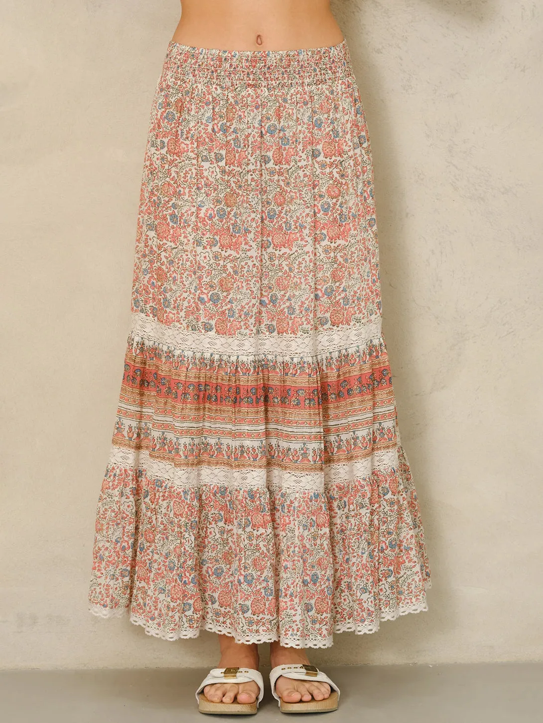 Cass Print Maxi Skirt - Coral