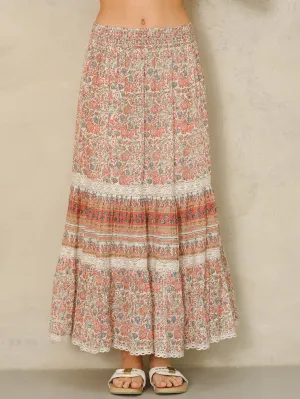 Cass Print Maxi Skirt - Coral