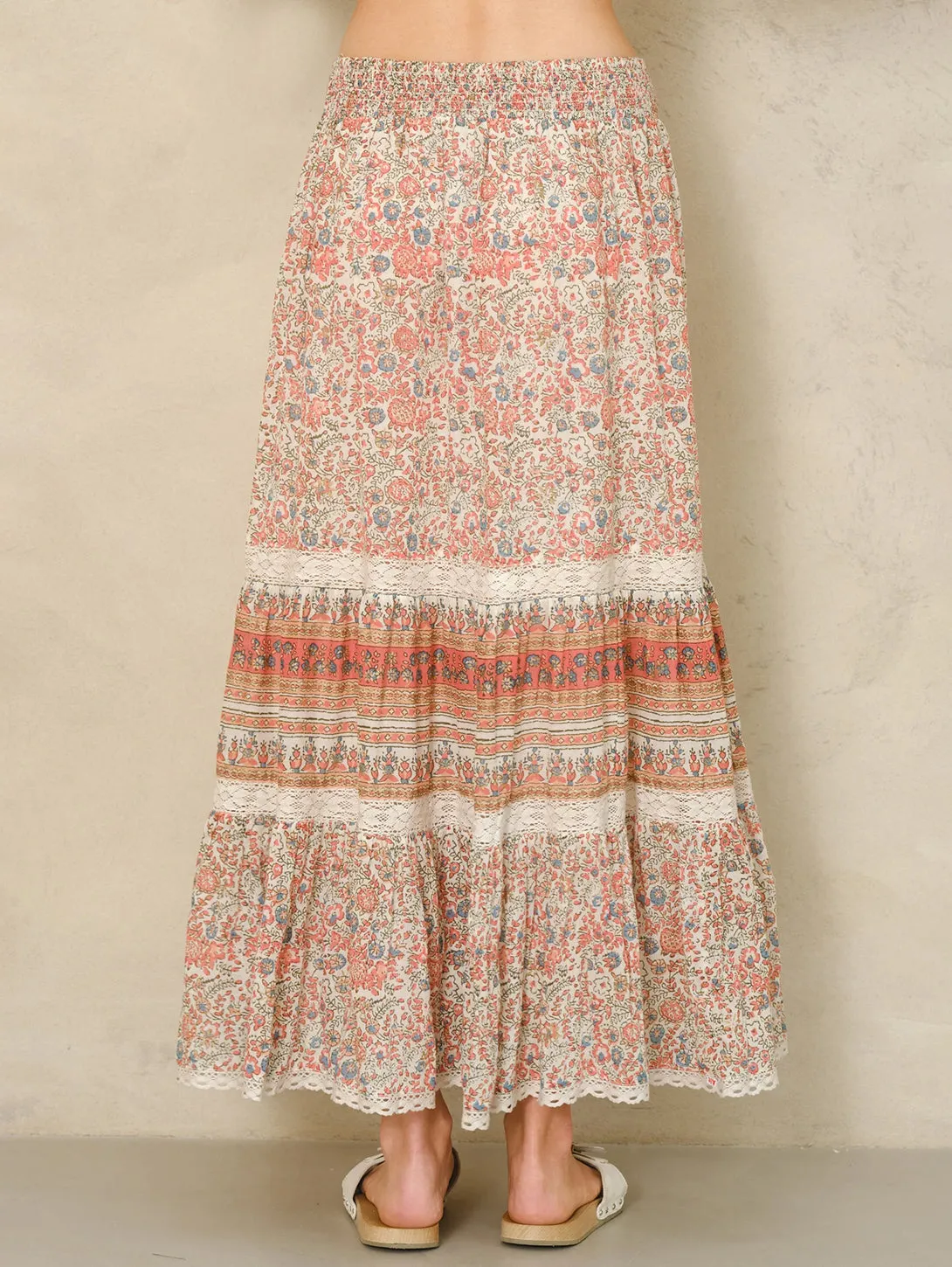 Cass Print Maxi Skirt - Coral