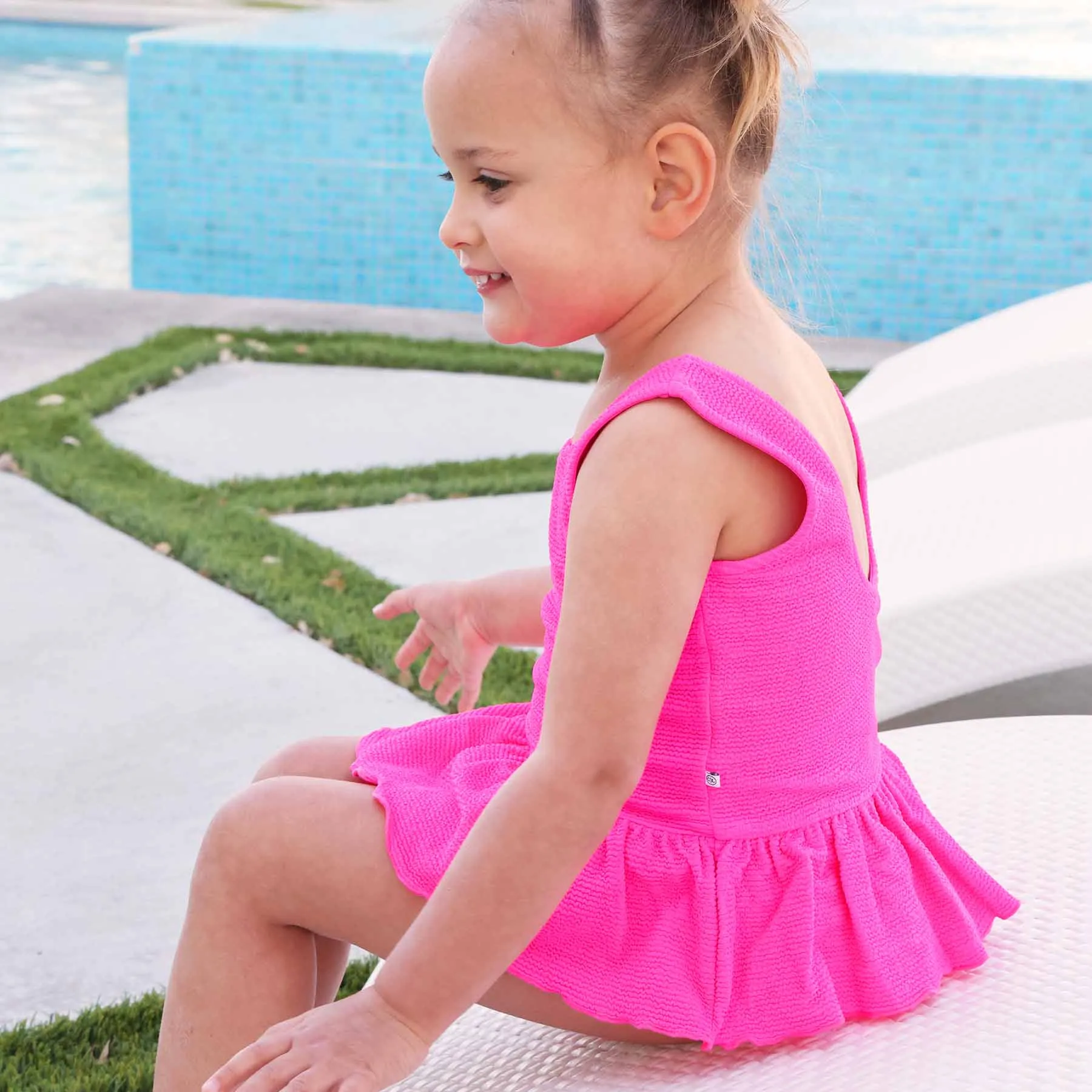 Crinkle One-Piece with Skirt | Neon Pink