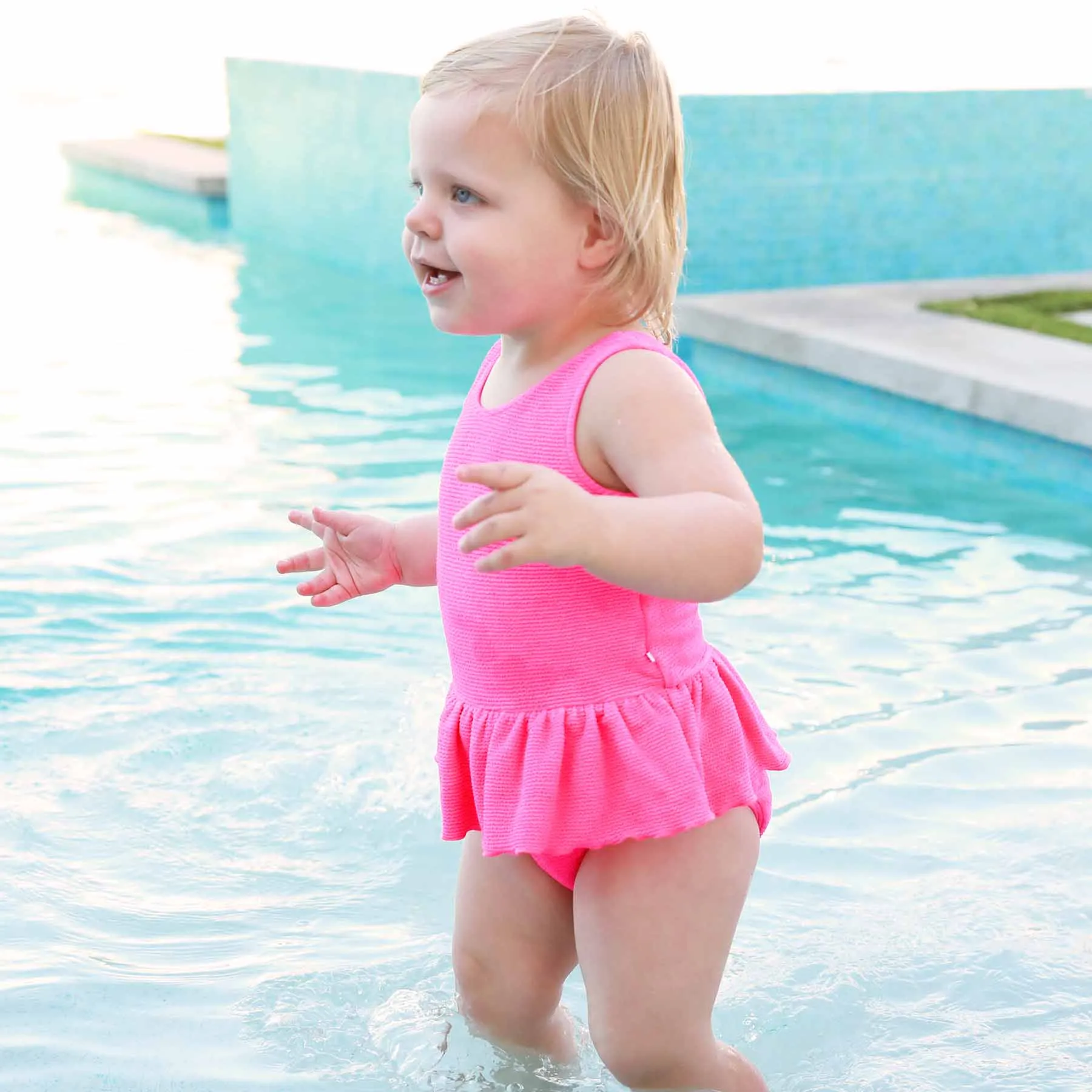 Crinkle One-Piece with Skirt | Neon Pink