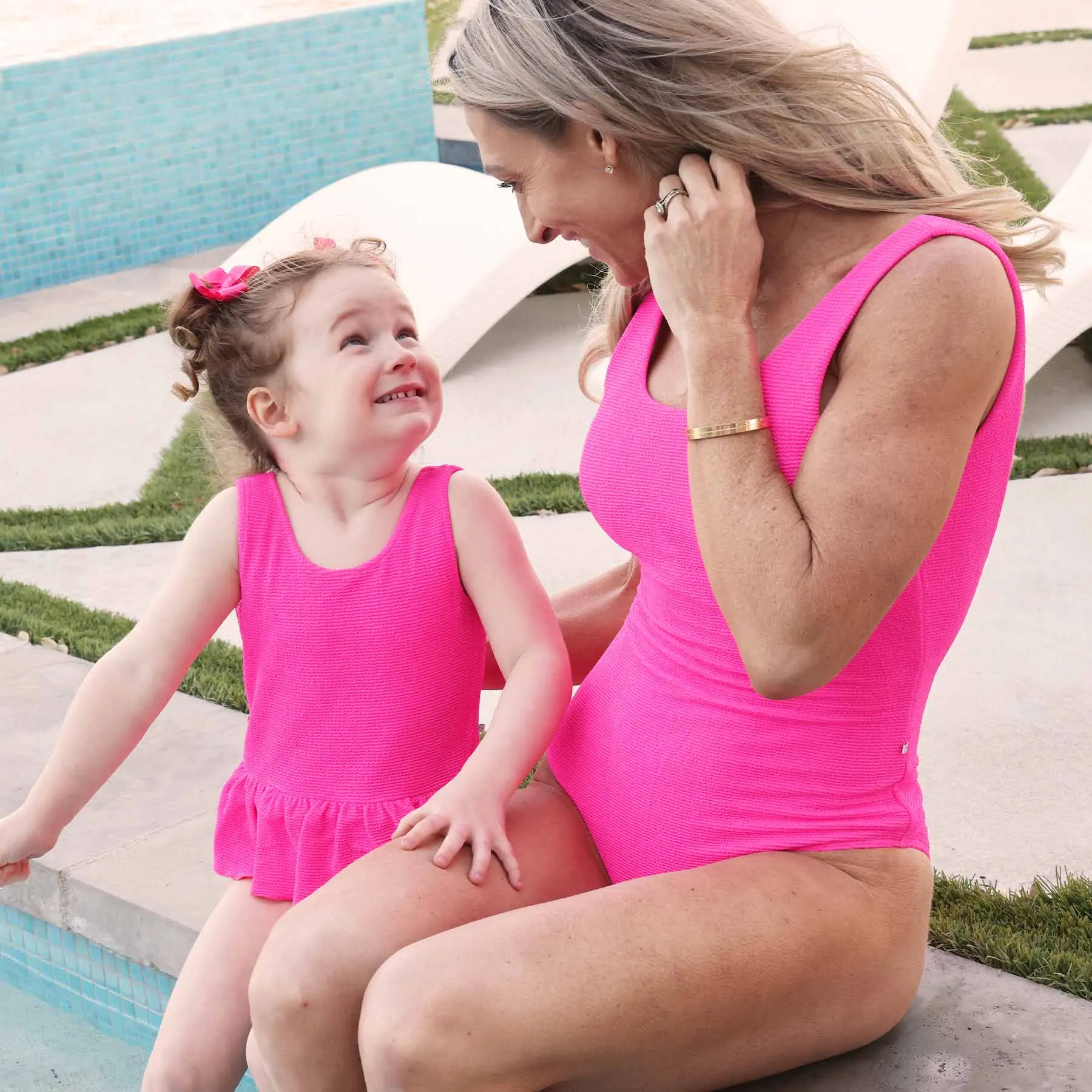 Crinkle One-Piece with Skirt | Neon Pink