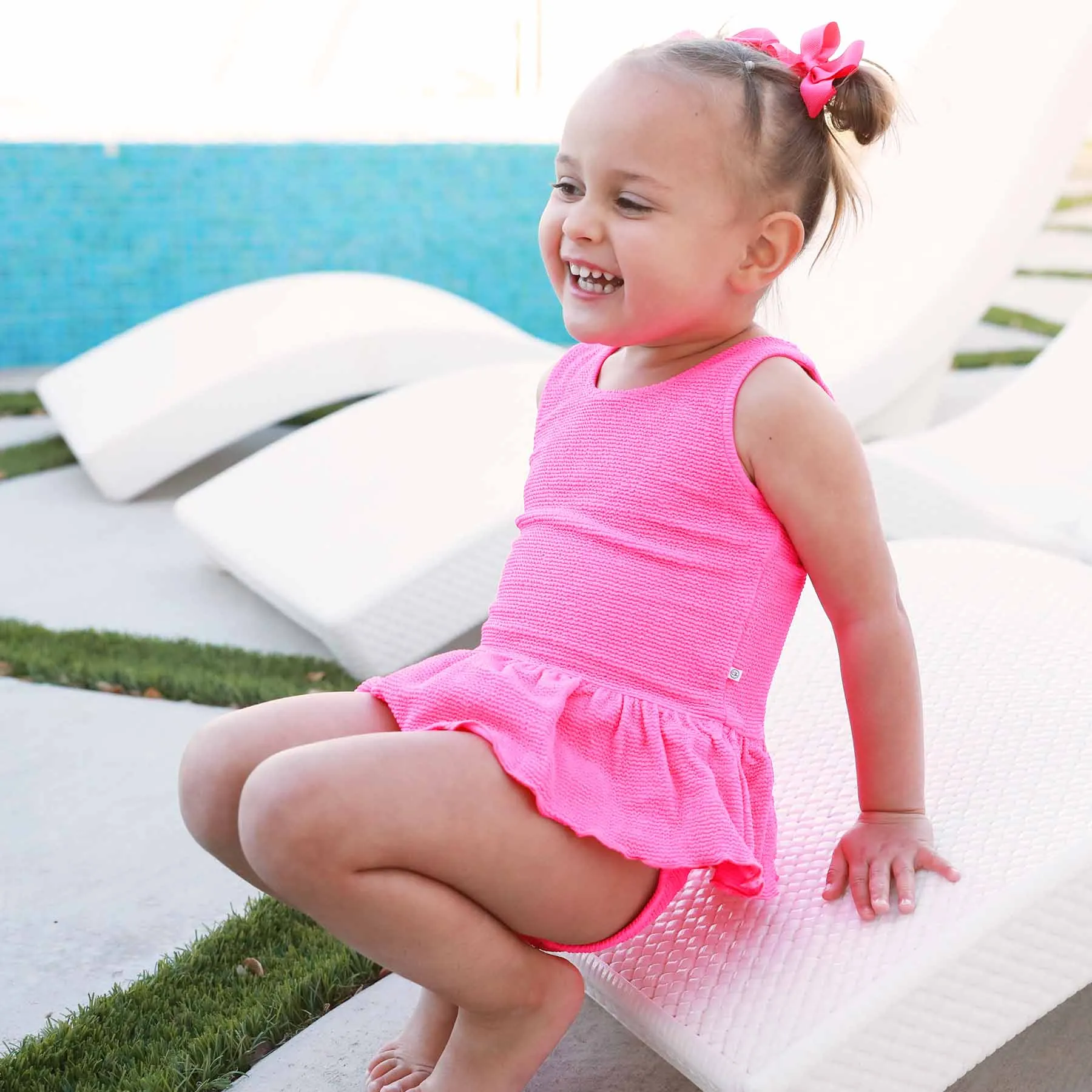 Crinkle One-Piece with Skirt | Neon Pink