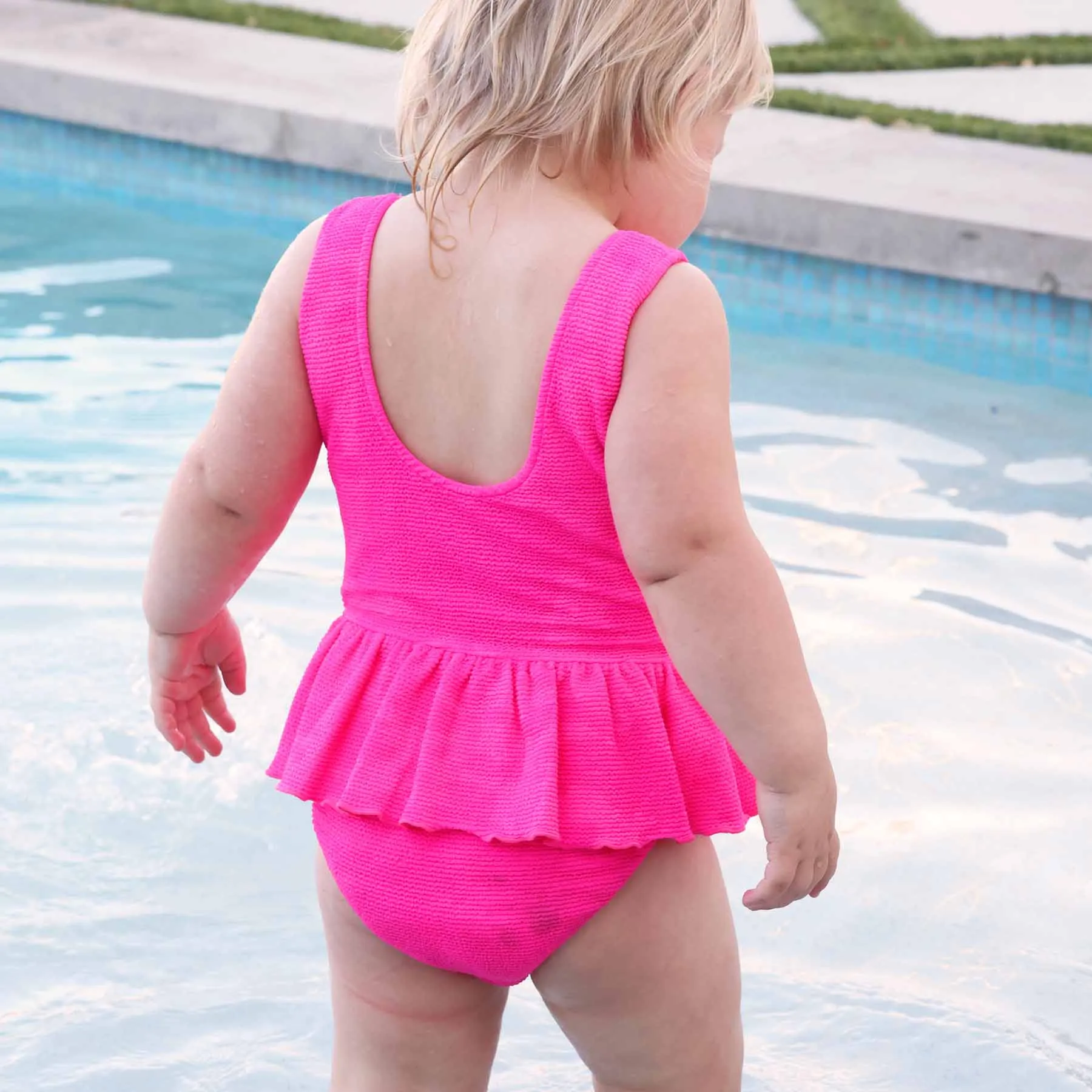 Crinkle One-Piece with Skirt | Neon Pink