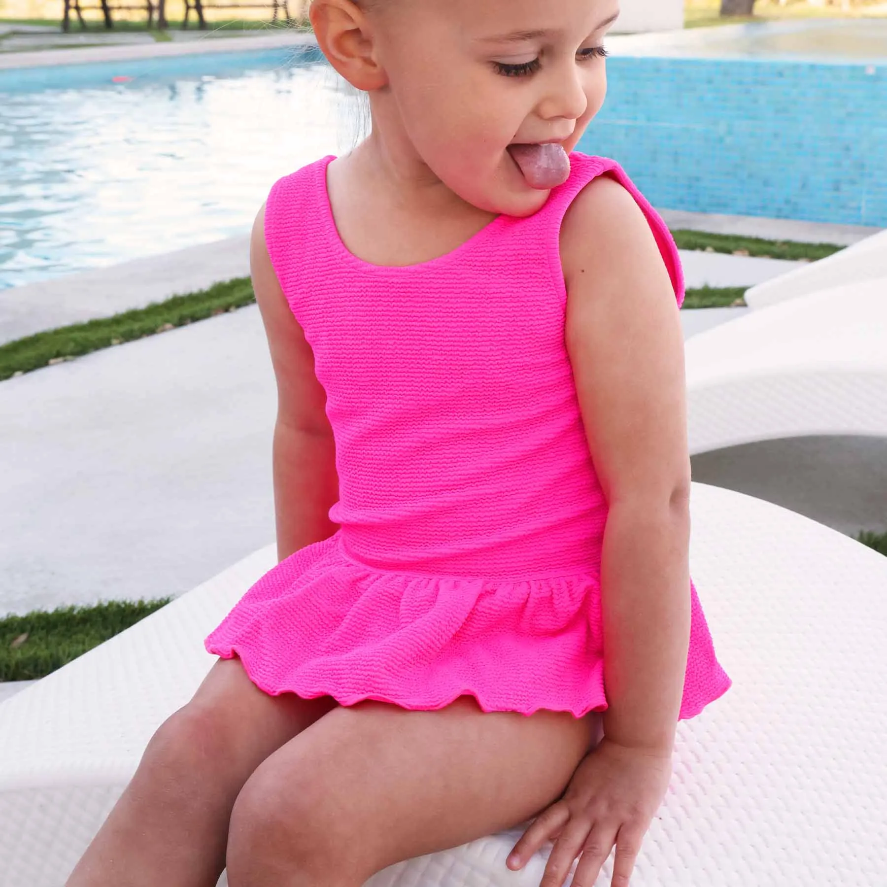 Crinkle One-Piece with Skirt | Neon Pink