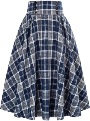 Fall Skirts for Women Midi Length Fashion Casual Plaid Skirt Vintage High Waist Trendy Plus Size Pleated Skirt for Girls