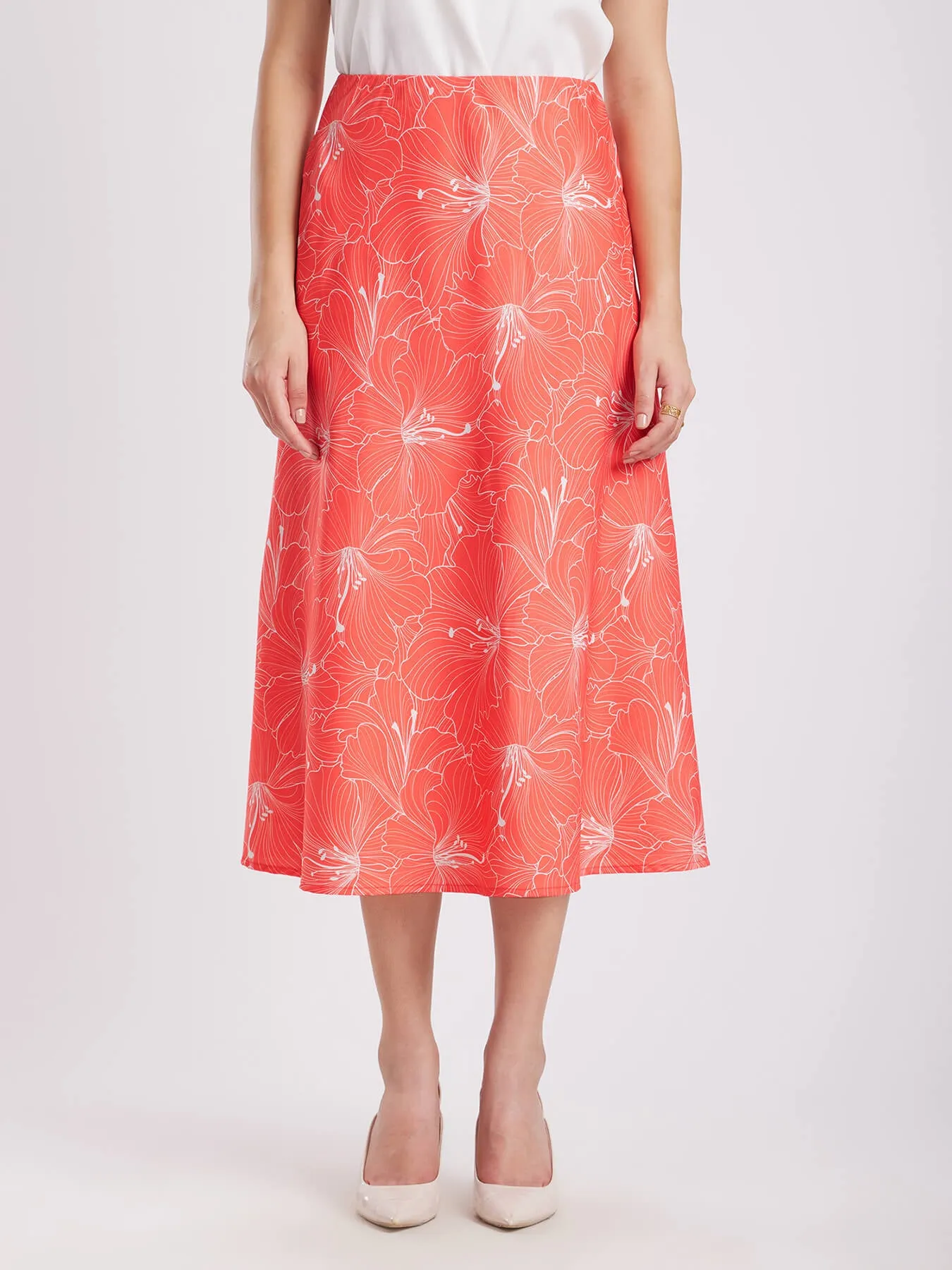 Floral Midi Skirt - Coral
