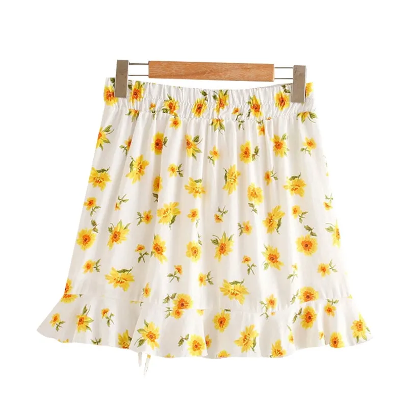 FLORAL PRINT RUFFLES MINI SKIRT