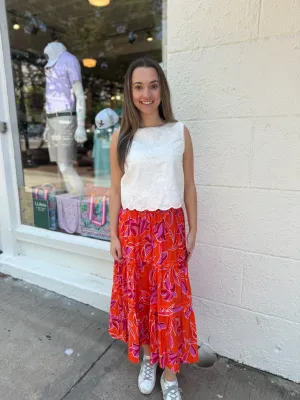 Flower Print Long Skirt