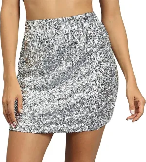 FZYLQY Sequin Skirt for Women Glitter Skirt, Women's Sexy Midi Skirt Hip Skirt with Elastic Waist Plus Size Short Skirts