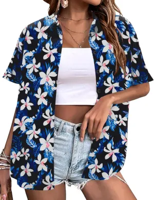 LOMON Women's Summer Hawaiian Shirts Floral Short Sleeve Button Down Shirts Hawaii Tropical Beach Tops Outfits