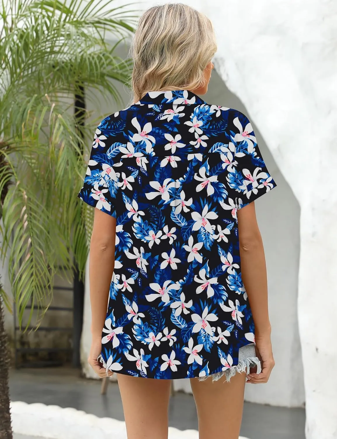 LOMON Women's Summer Hawaiian Shirts Floral Short Sleeve Button Down Shirts Hawaii Tropical Beach Tops Outfits