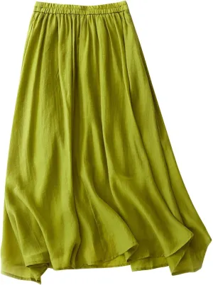Long Skirts for Women Cozy Elastic Waist Linen Skirt Solid Color Flowy Swing Layered Skirts Pleated Tulle Skirt
