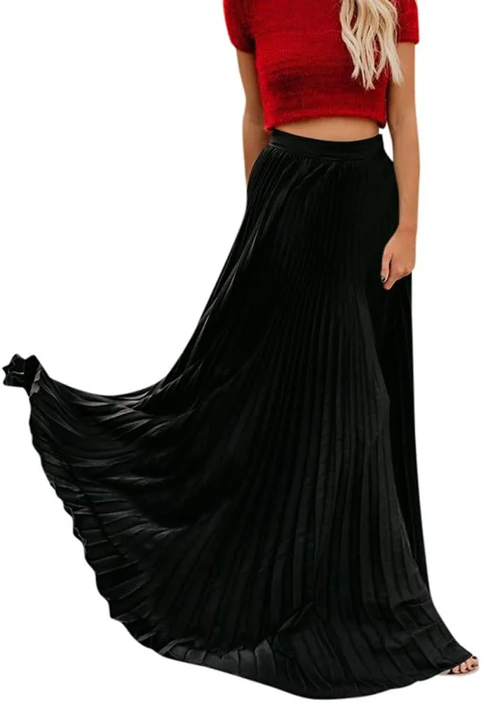 Maxi Skirts for Women Womens Fashion High Waist Fold Soild Vintage Loose Beach Wrap Maxi Long Skirt Skirt Long