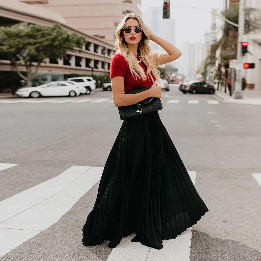 Maxi Skirts for Women Womens Fashion High Waist Fold Soild Vintage Loose Beach Wrap Maxi Long Skirt Skirt Long
