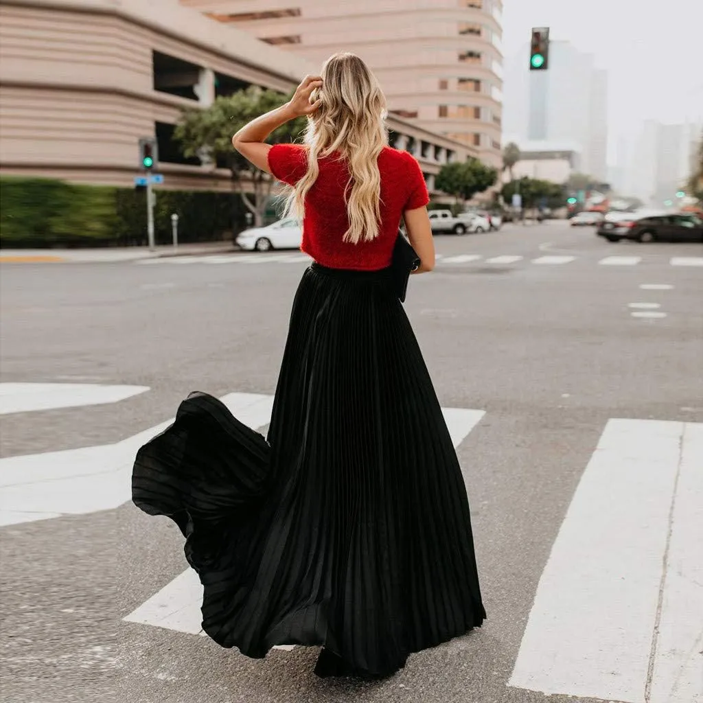 Maxi Skirts for Women Womens Fashion High Waist Fold Soild Vintage Loose Beach Wrap Maxi Long Skirt Skirt Long