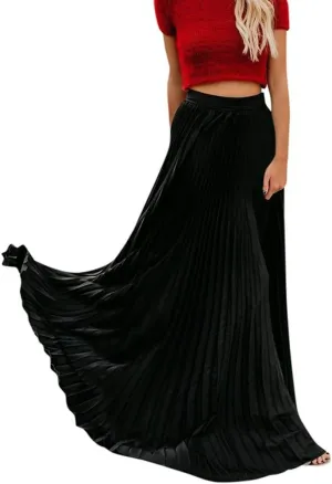 Maxi Skirts for Women Womens Fashion High Waist Fold Soild Vintage Loose Beach Wrap Maxi Long Skirt Skirt Long