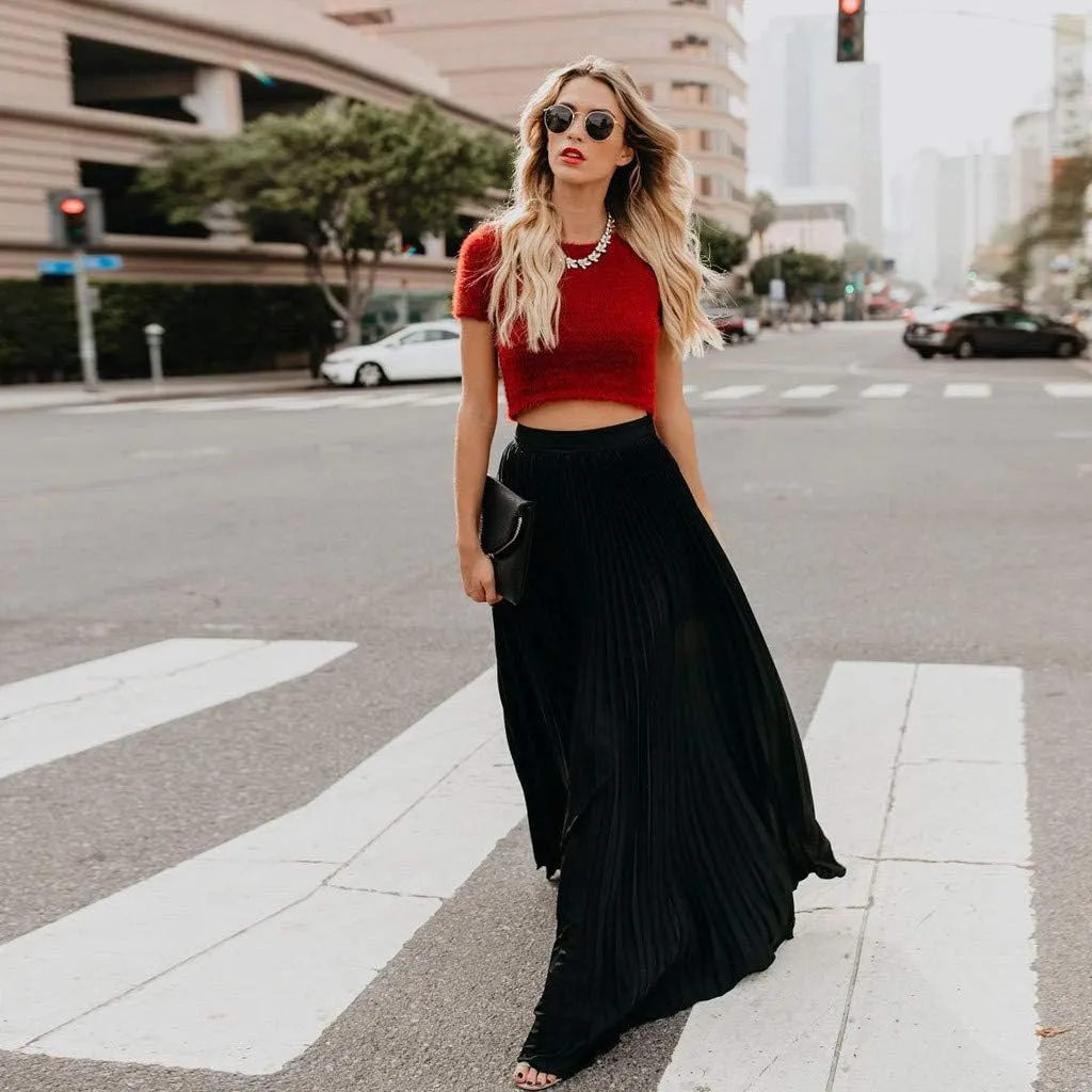 Maxi Skirts for Women Womens Fashion High Waist Fold Soild Vintage Loose Beach Wrap Maxi Long Skirt Skirt Long