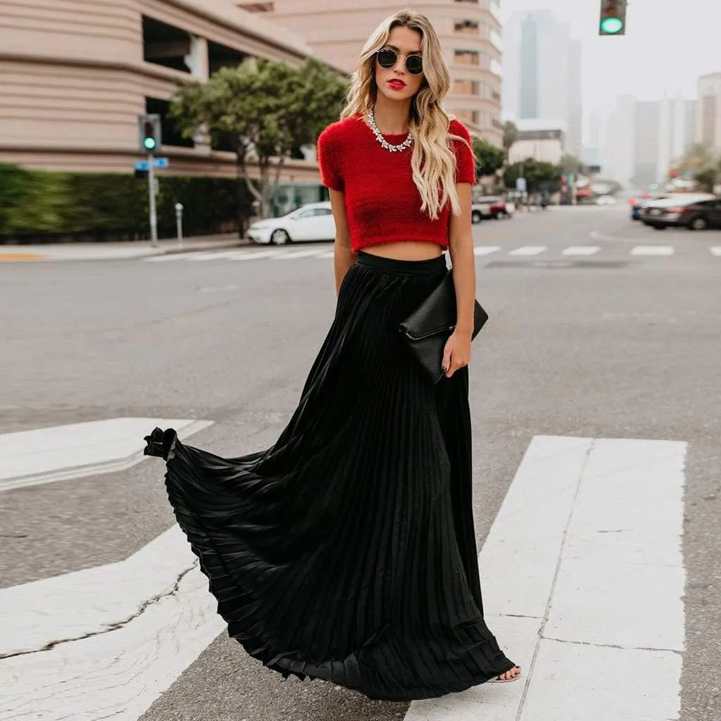 Maxi Skirts for Women Womens Fashion High Waist Fold Soild Vintage Loose Beach Wrap Maxi Long Skirt Skirt Long