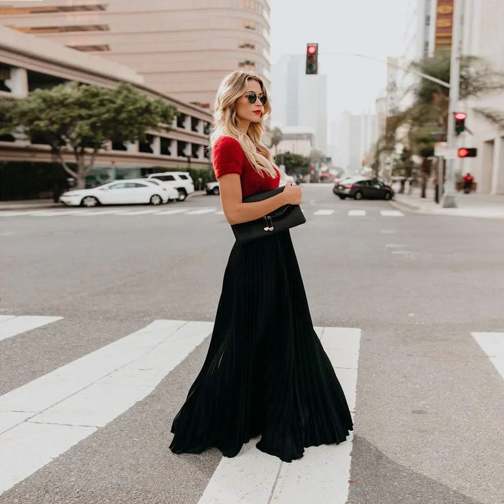 Maxi Skirts for Women Womens Fashion High Waist Fold Soild Vintage Loose Beach Wrap Maxi Long Skirt Skirt Long
