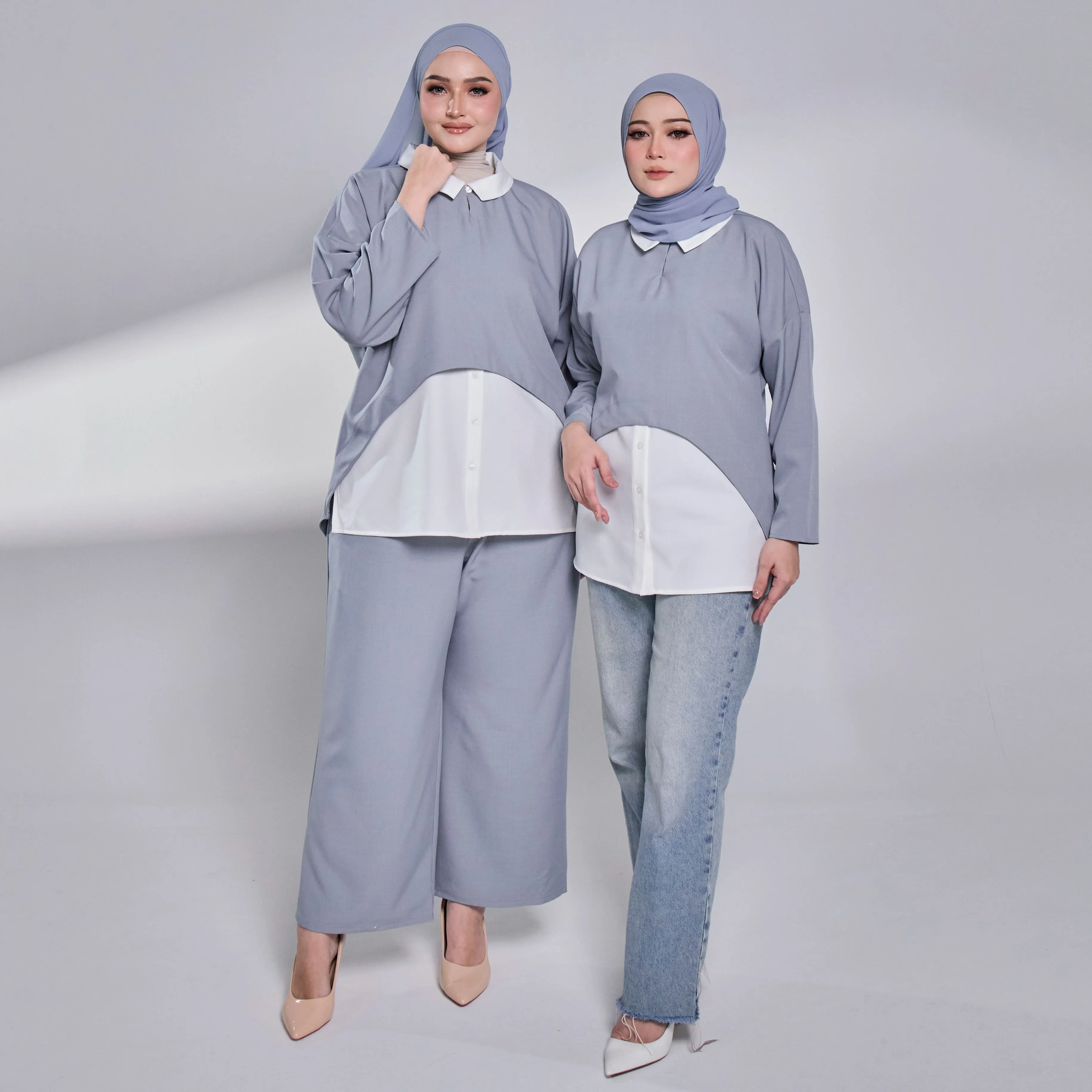 Nelly Contrast Blouse - Blue White