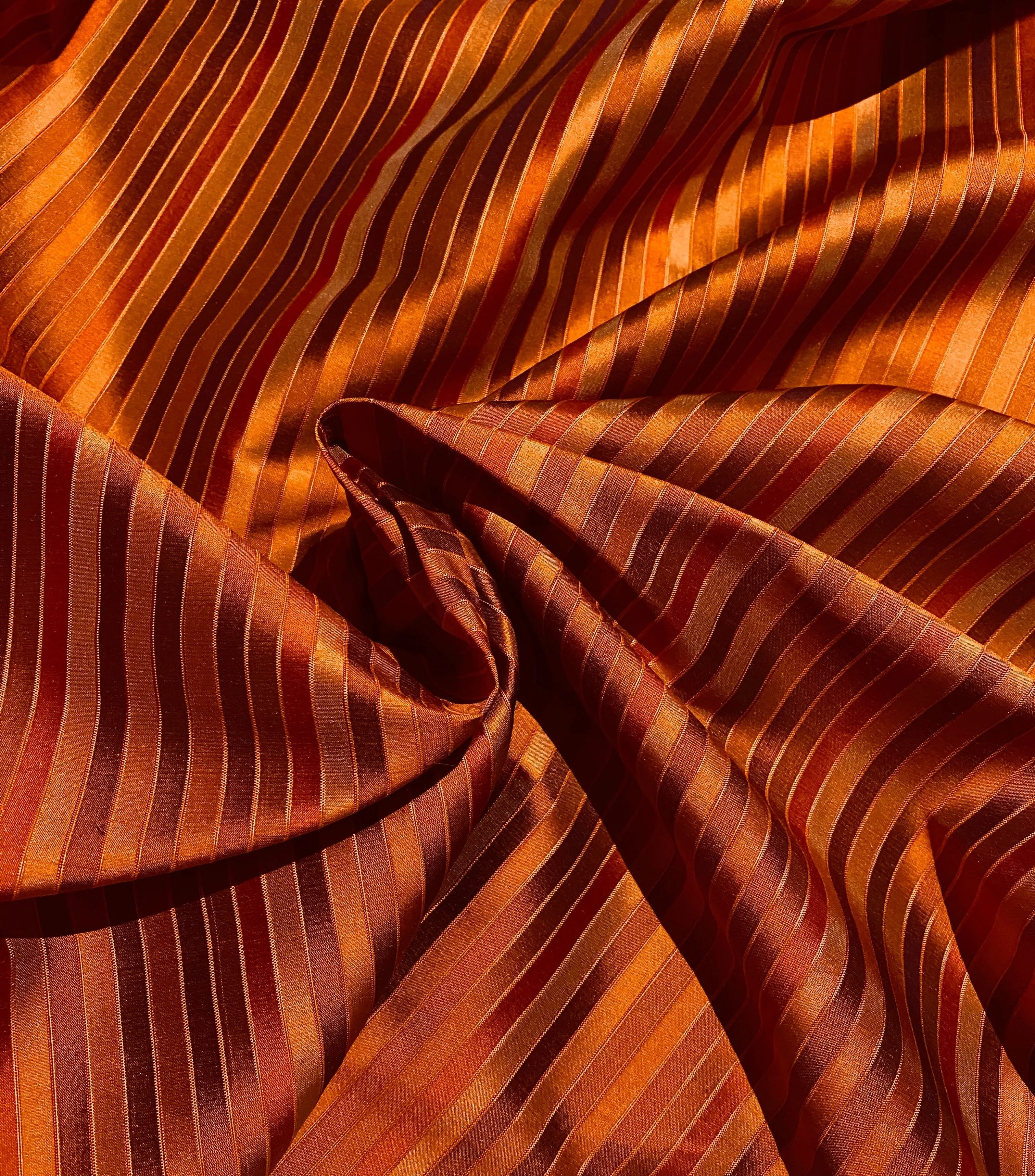 NEW Duchess Roxanne 100% Silk Taffeta Orange Red Rainbow Striped Fabric SB_1_58