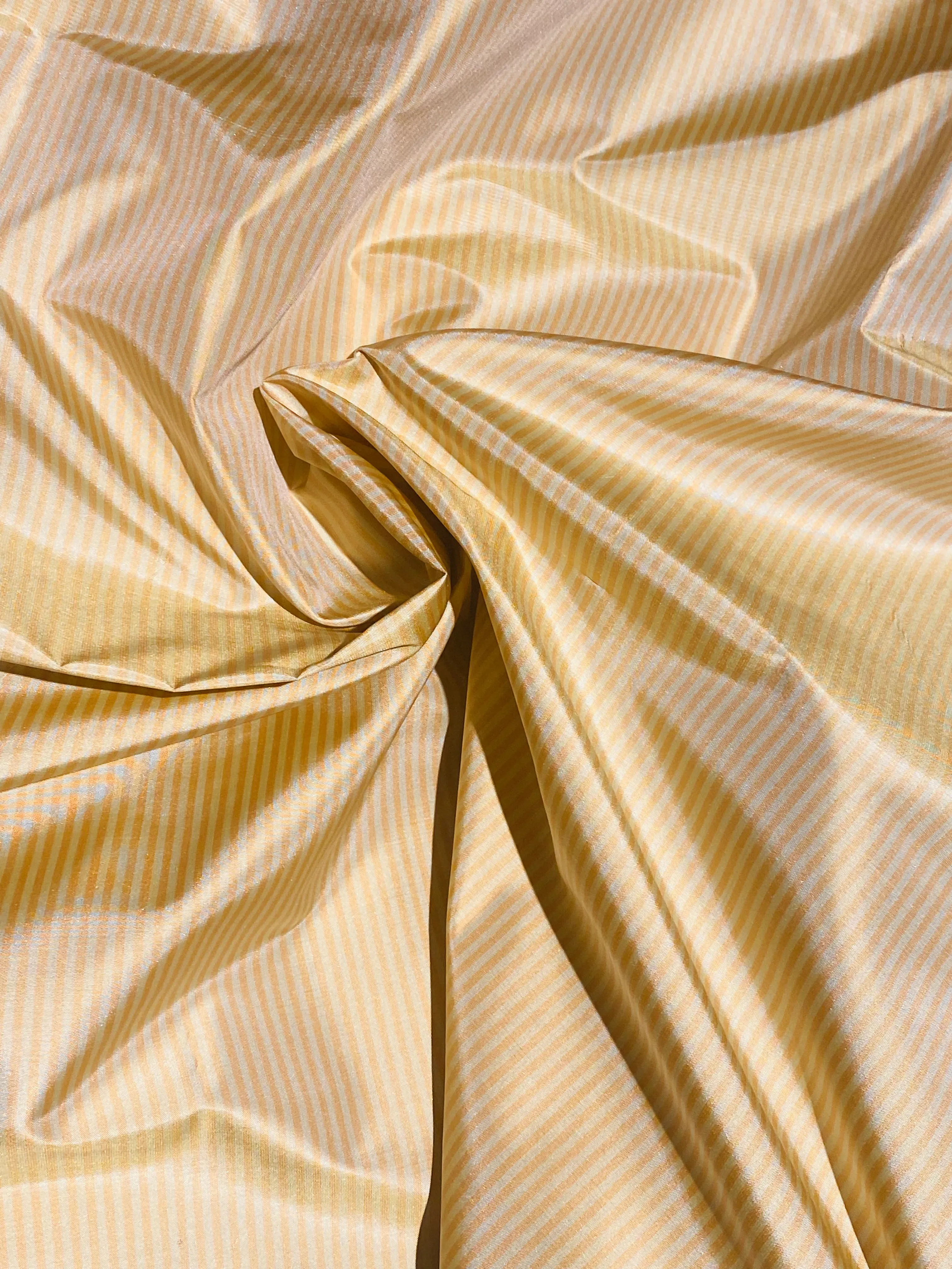 NEW Lady Bernadette 100% Silk Taffeta Fabric with 1/8” Peach and Butter Yellow Stripes SB_8_44