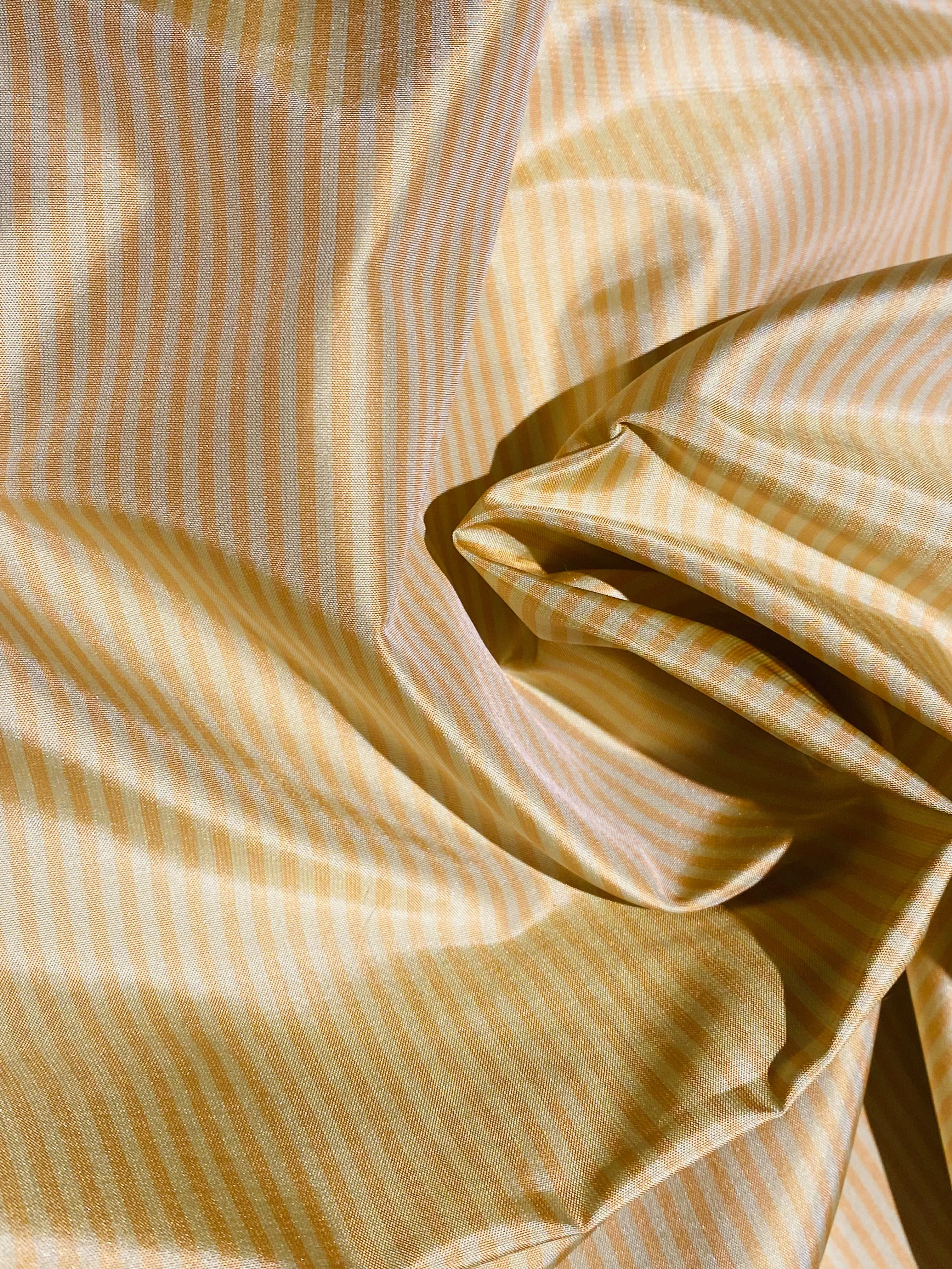 NEW Lady Bernadette 100% Silk Taffeta Fabric with 1/8” Peach and Butter Yellow Stripes SB_8_44