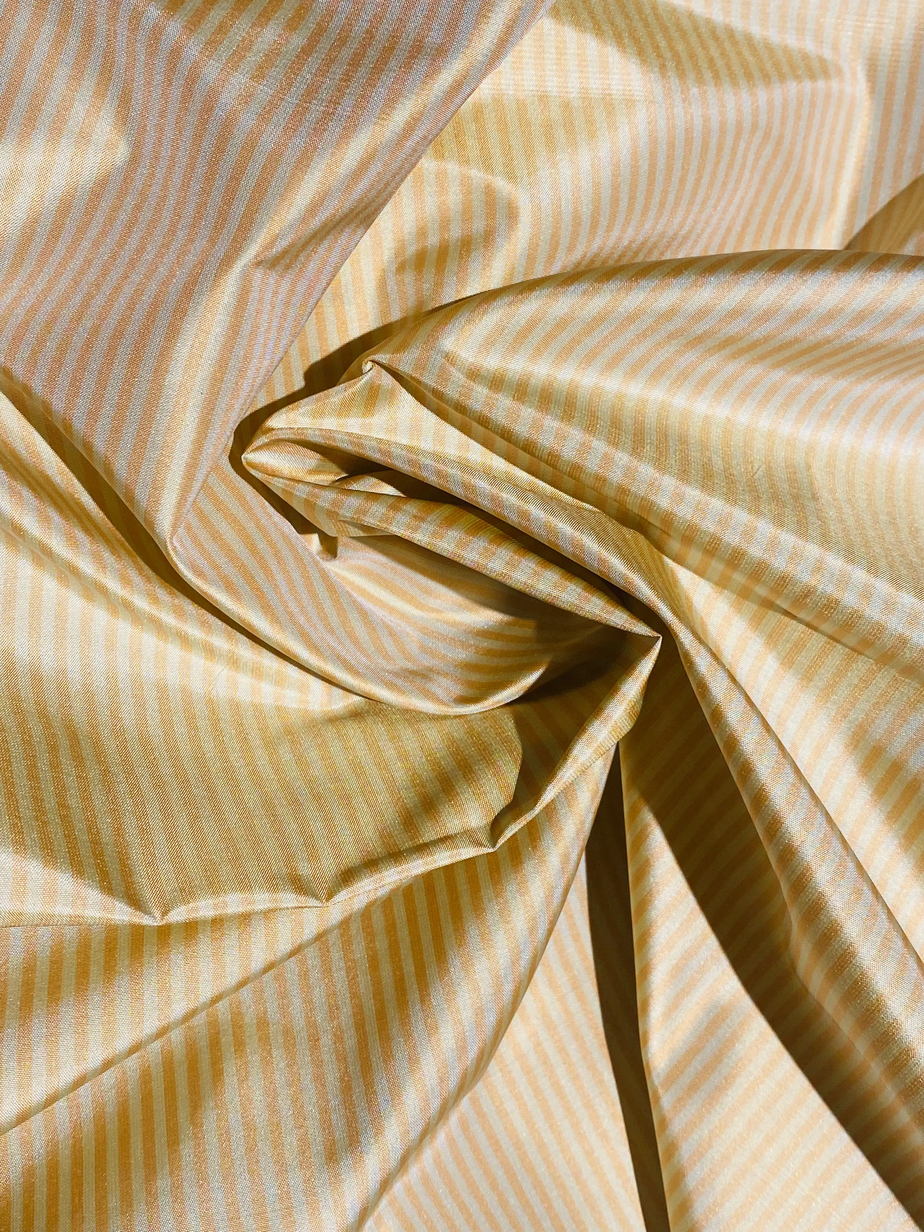 NEW Lady Bernadette 100% Silk Taffeta Fabric with 1/8” Peach and Butter Yellow Stripes SB_8_44