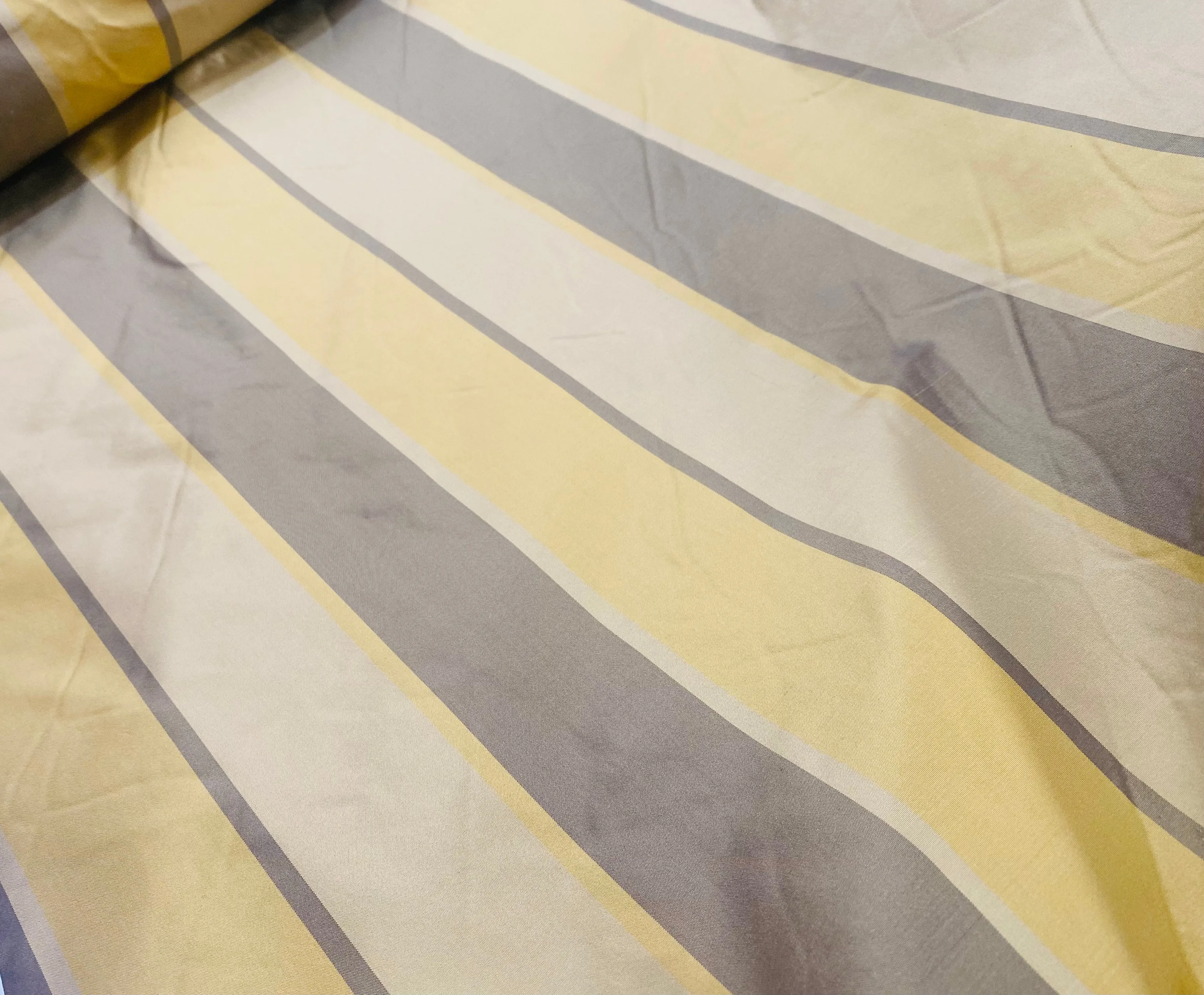 NEW Lady Mira Yellow, Champagne and Gray Stripe 100% Silk Taffeta Fabric