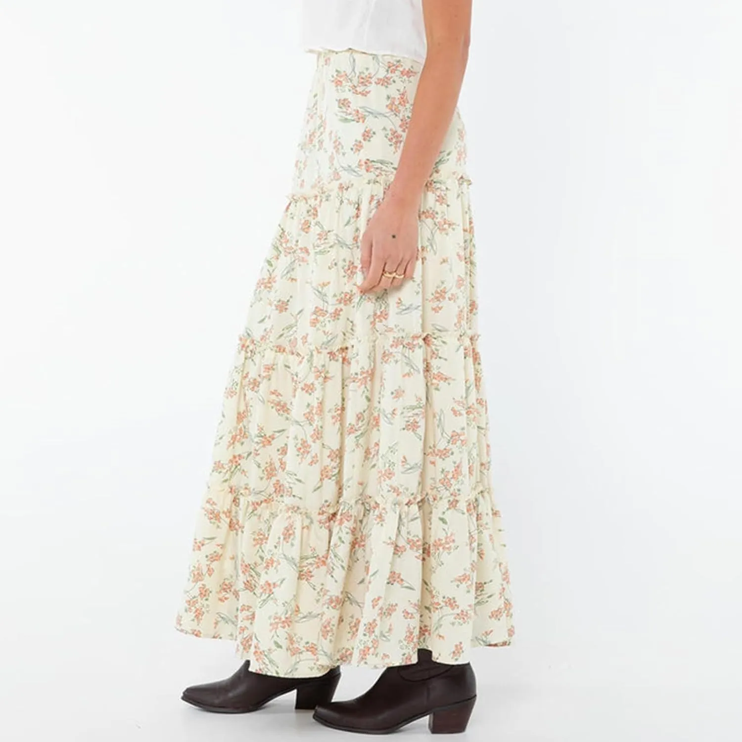 Owl's-Yard Women's Summer Maxi Skirts Floral Print/Solid Color Elastic Waist Spring Big Swing Skirts Casual Beach Skirts