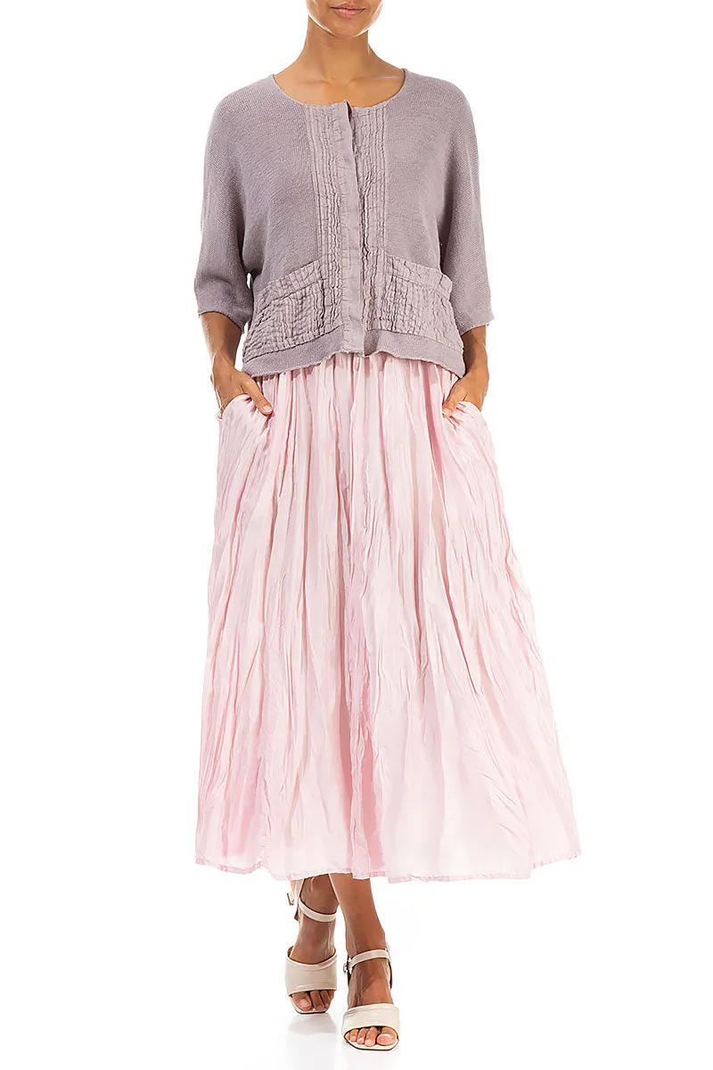 Powder Pink Crumpled Pure Silk Skirt