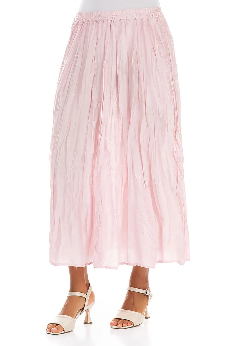 Powder Pink Crumpled Pure Silk Skirt