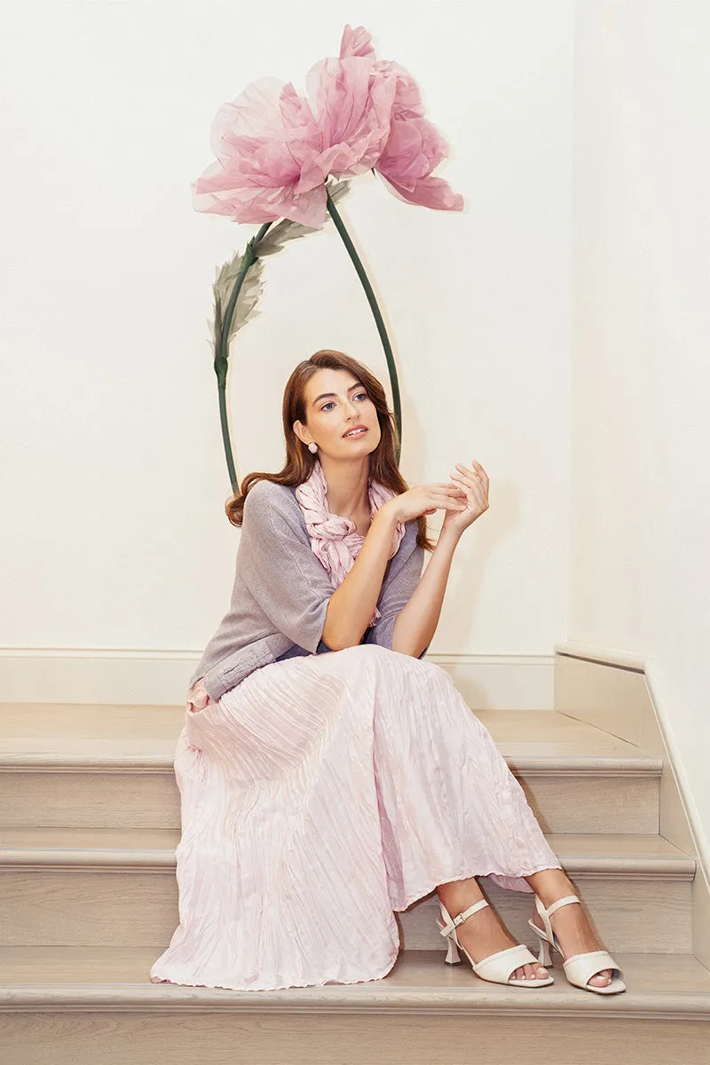 Powder Pink Crumpled Pure Silk Skirt