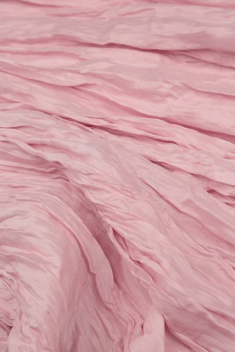 Powder Pink Crumpled Pure Silk Skirt
