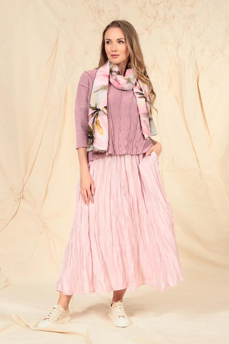 Powder Pink Crumpled Pure Silk Skirt