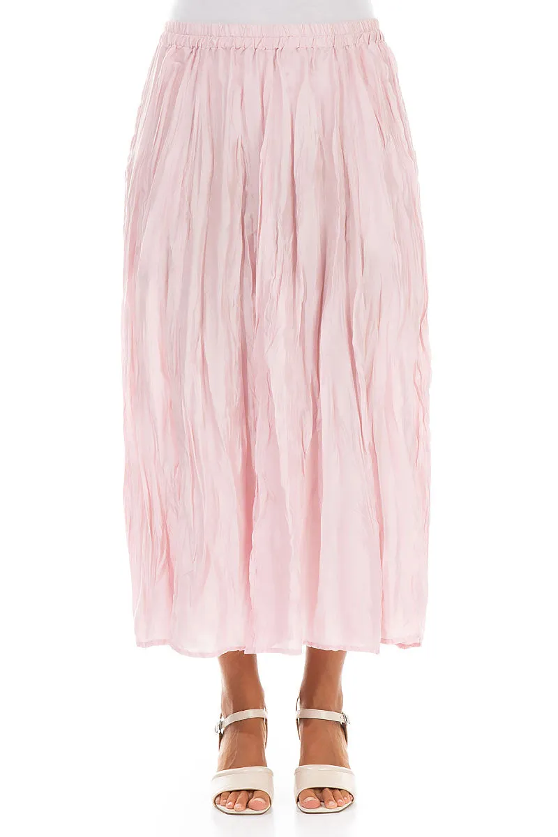 Powder Pink Crumpled Pure Silk Skirt