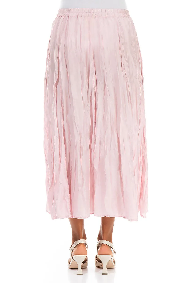 Powder Pink Crumpled Pure Silk Skirt