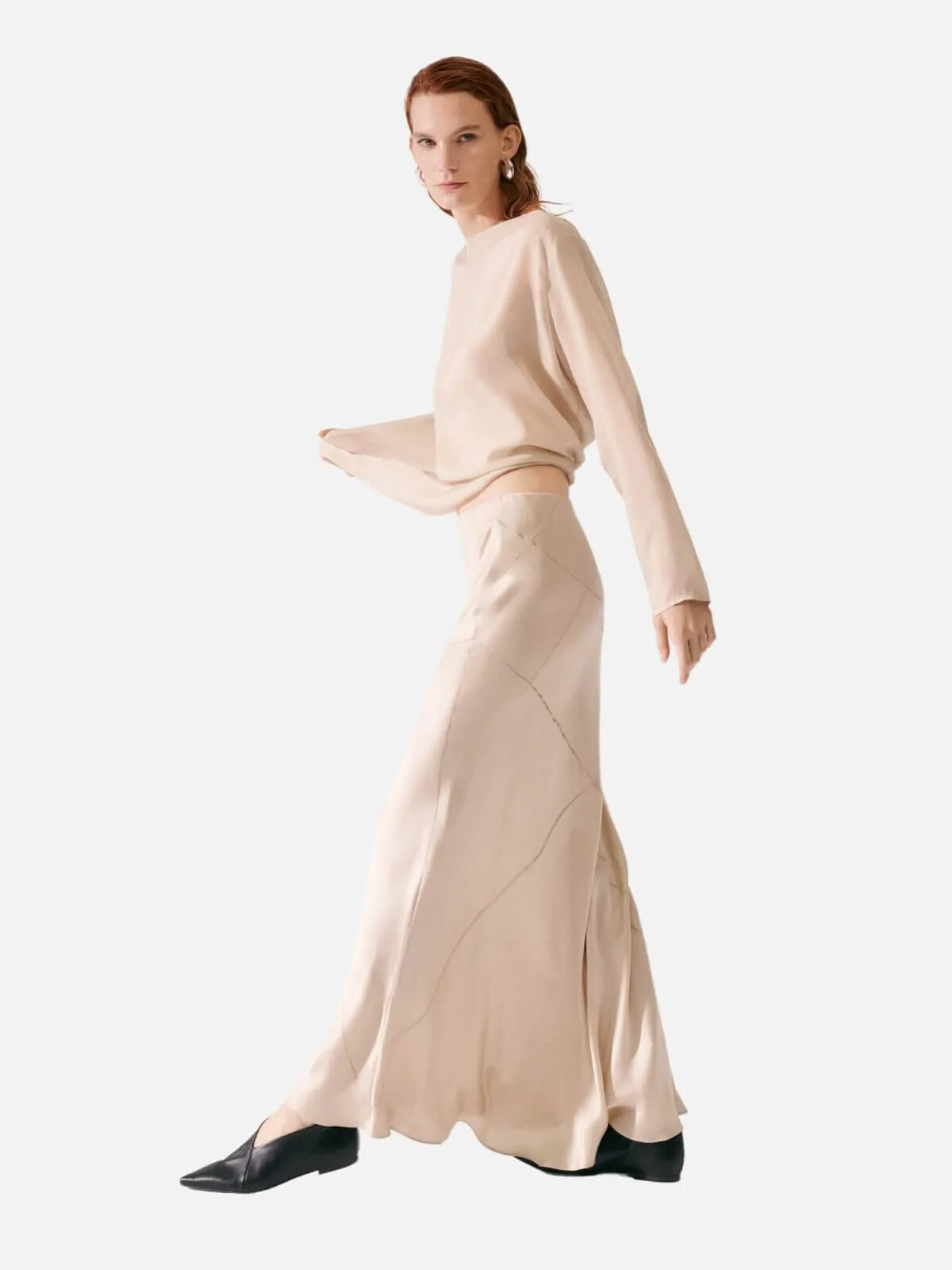 Splice Long Bias Cut Skirt - Hazelnut
