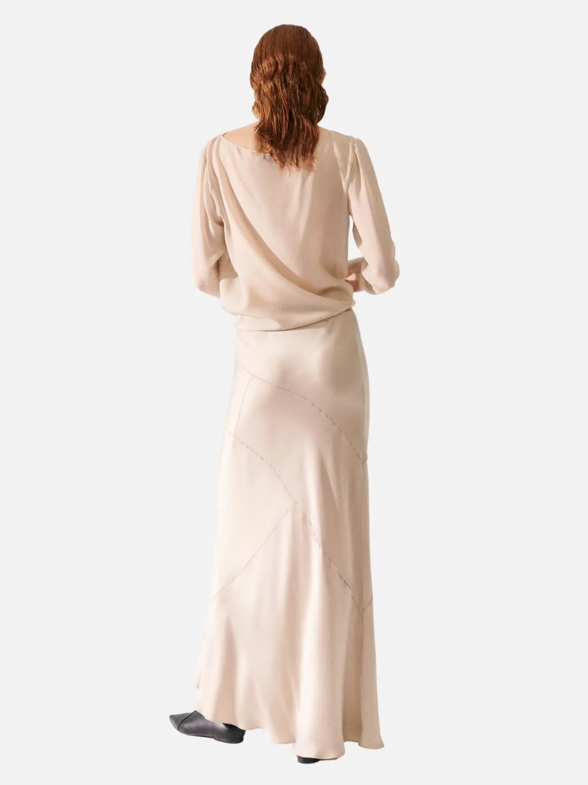 Splice Long Bias Cut Skirt - Hazelnut