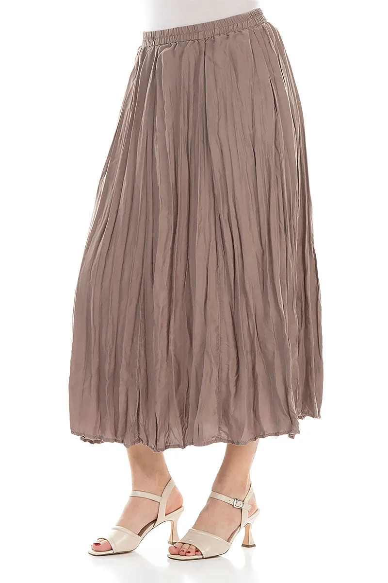Truffle Crumpled Pure Silk Skirt