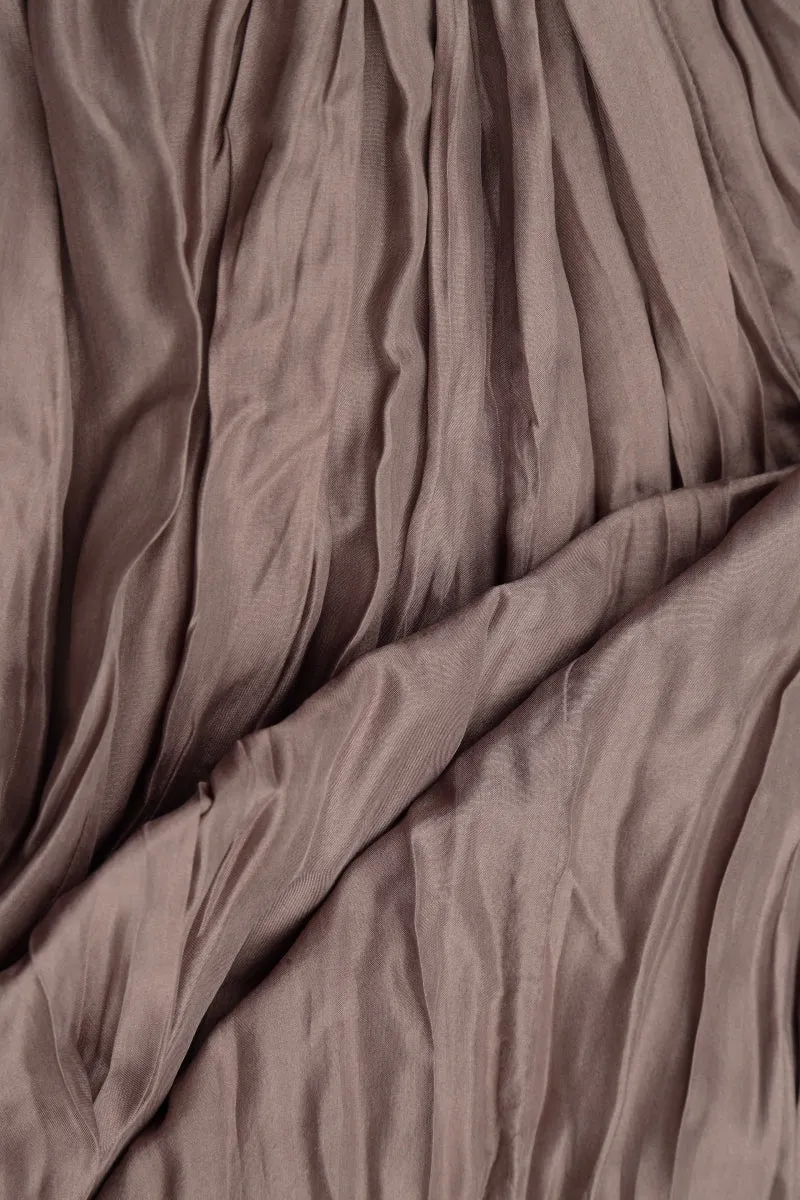 Truffle Crumpled Pure Silk Skirt