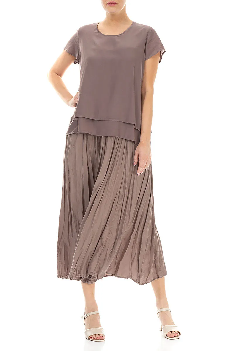 Truffle Crumpled Pure Silk Skirt