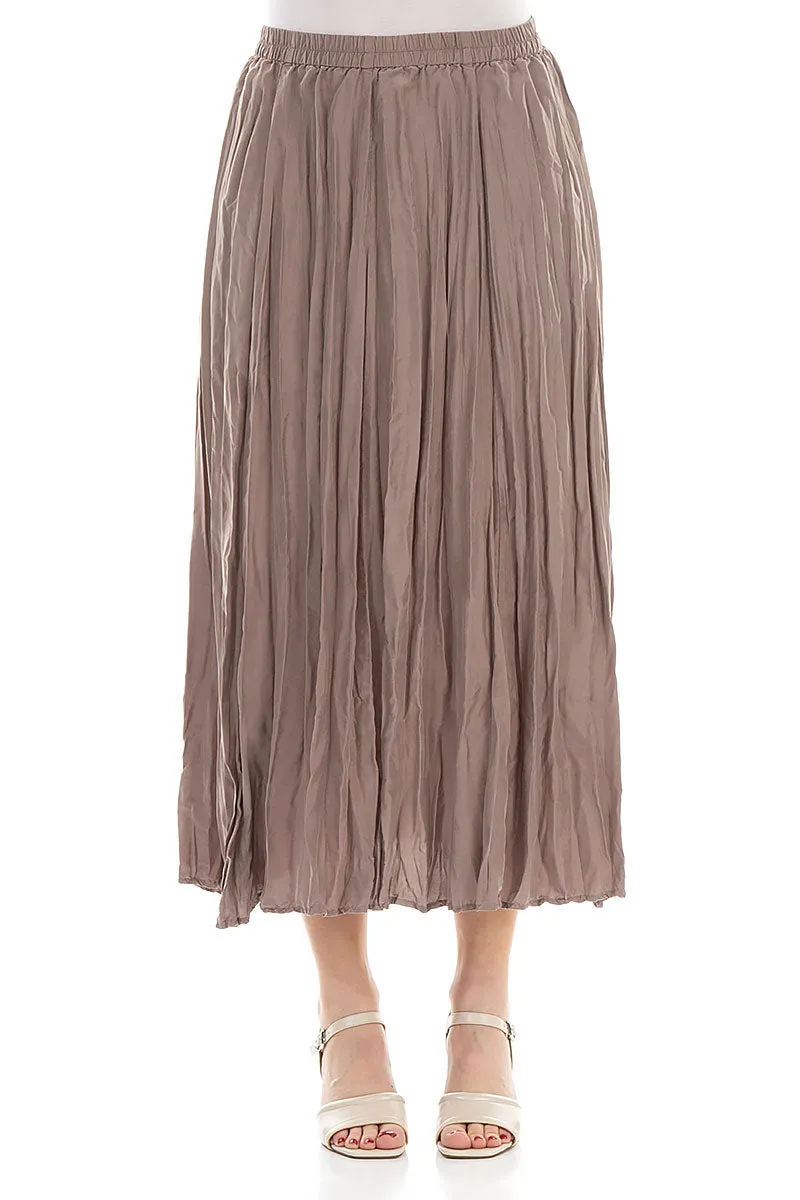 Truffle Crumpled Pure Silk Skirt