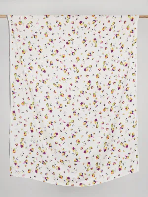 Watercolour Floral Print Viscose Twill - Cream   Magenta   Orange   Blue - Swatch